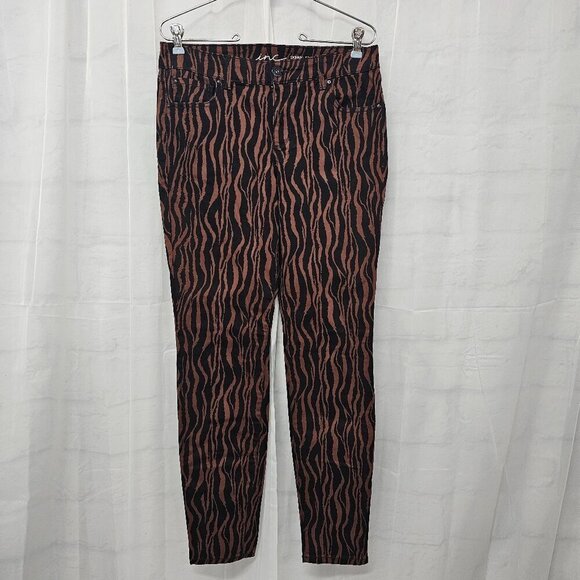 INC Brown Black Animal Stripe Skinny Leg Jeans Tribal Safari 8 - Picture 1 of 13